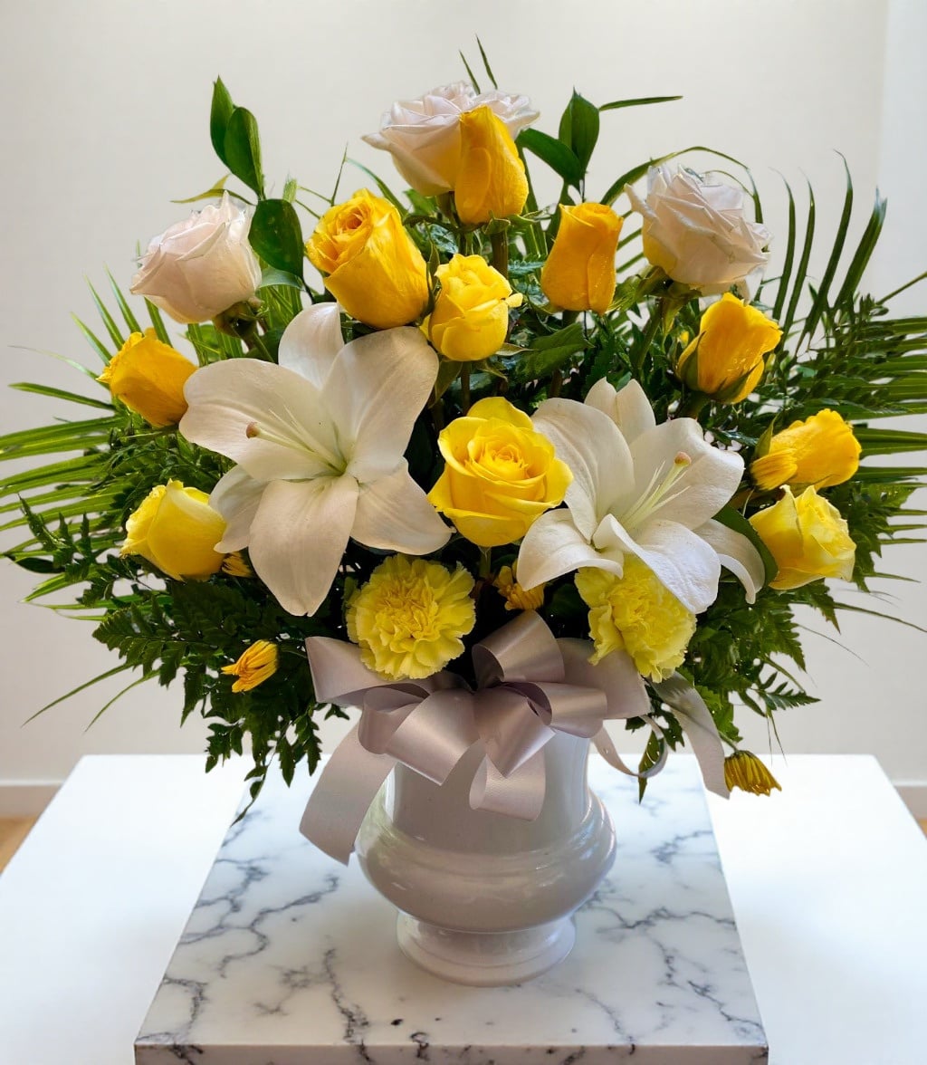 yellow memories floral urn